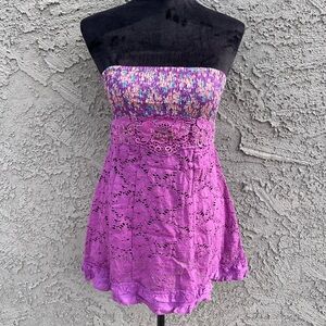 Free People Purple strapless dress with lace and beaded details